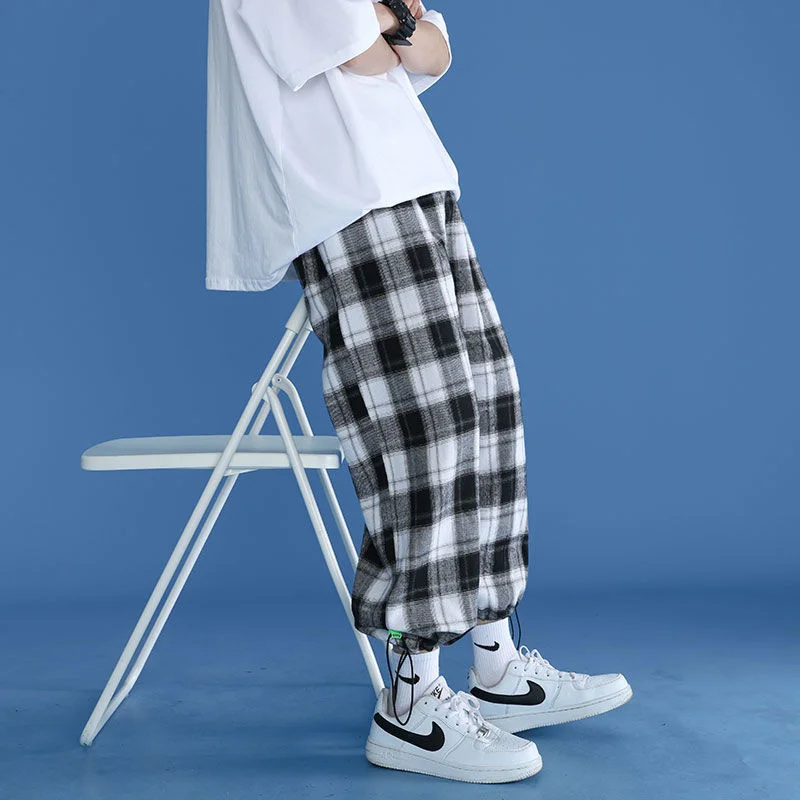 

Harajuku Plaid Pants Men's New Comfortable Loose Streetwear Joggers Korean Casual All-match Trendy Flannel Wide Trousers