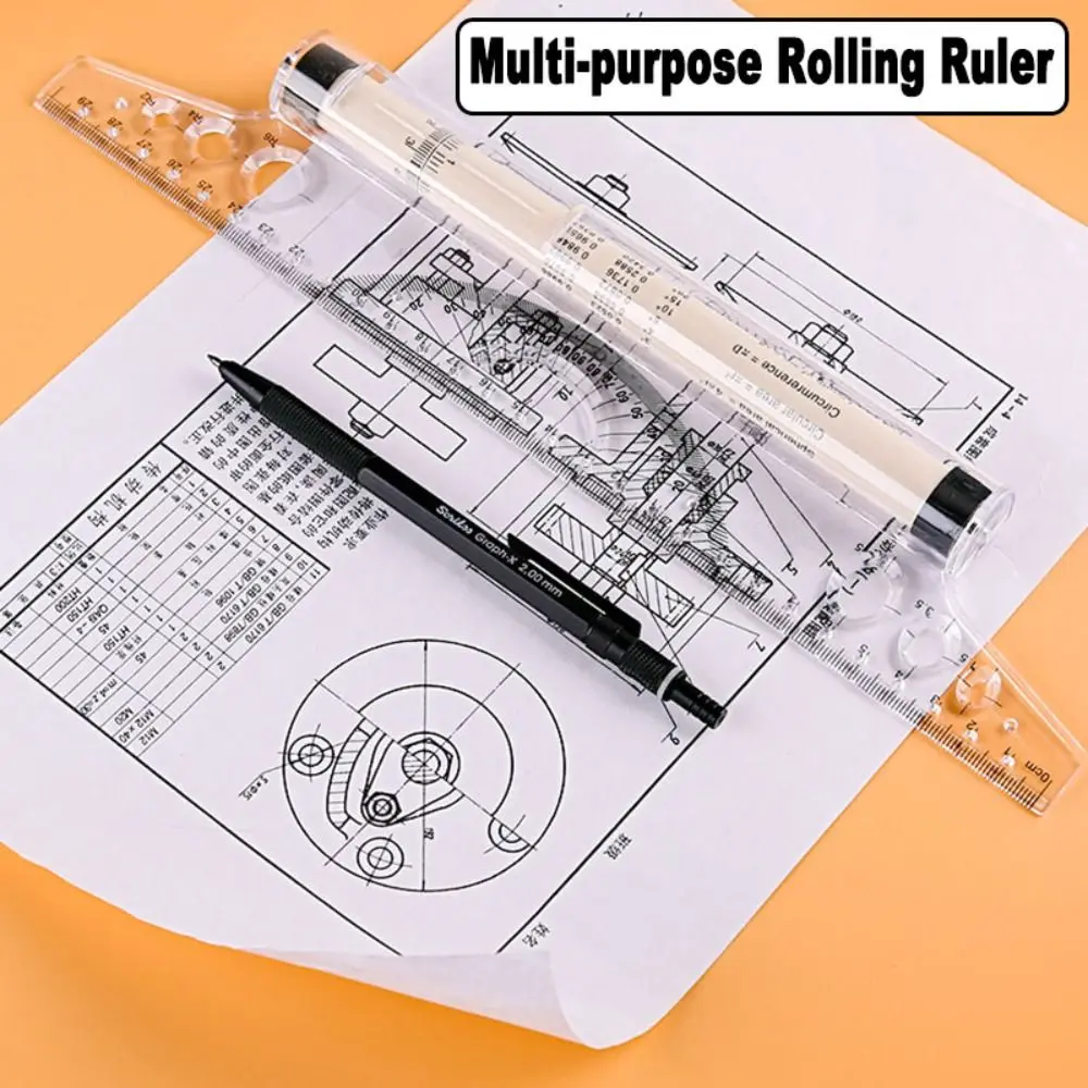 

Plastic Parallel Roller Ruler Transparent Math Drawing Ruler Multi Function Angle Balance Ruler for Students Architectural