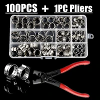 100pcs boxed stainless steel single ear hoop combination vise clamp rings crimp pinch set pliers wood working clamps