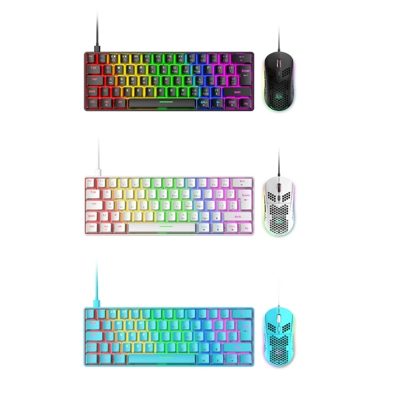 

Игровая клавиатура с радужной подсветкой, игровая клавиатура RGB, специальные медиа-клавиши и набор клавиш 62, проводная USB-клавиатура для Windows...