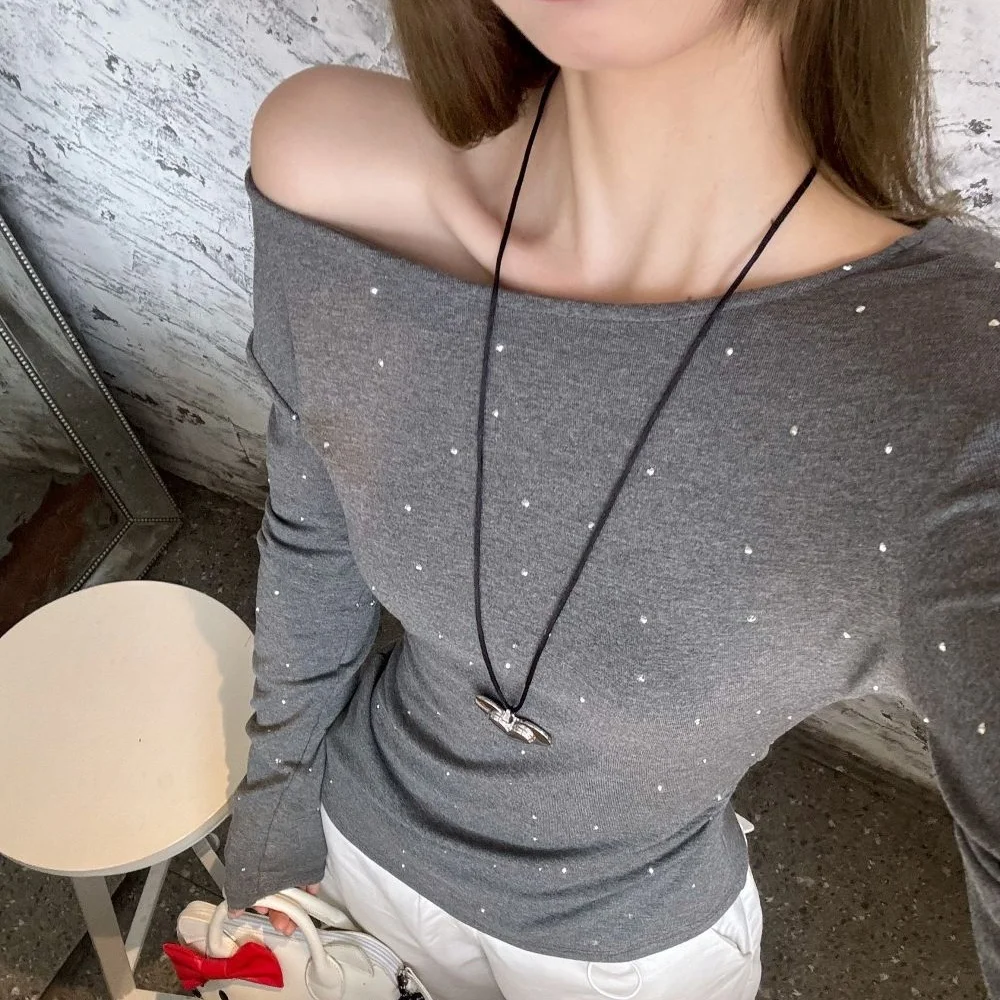 Seeslim Hotsweet футболка в горошек на одно плечо с длинным рукавом корейская модная