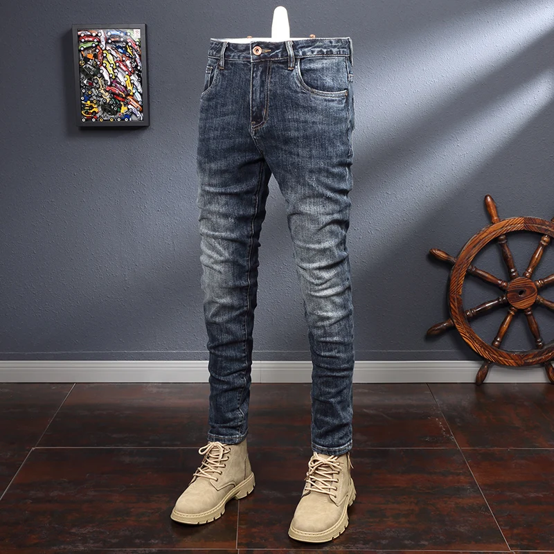 

Newly Fashion Vintage Men Jeans Retro Blue Elastic Classical Designer Slim Jeans Men Trousers Casual Business Denim Pants Hombre