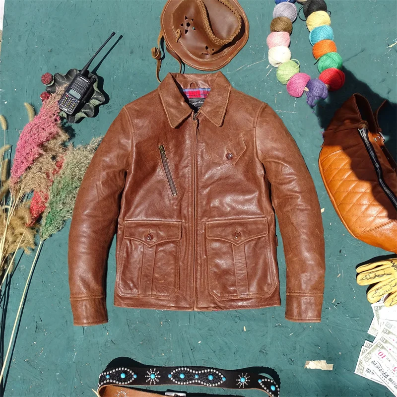 

Light and Thin Oil Wax Top Dyed Color Changing Leather, American Style Retro Made Old Leather Jacket, Men's