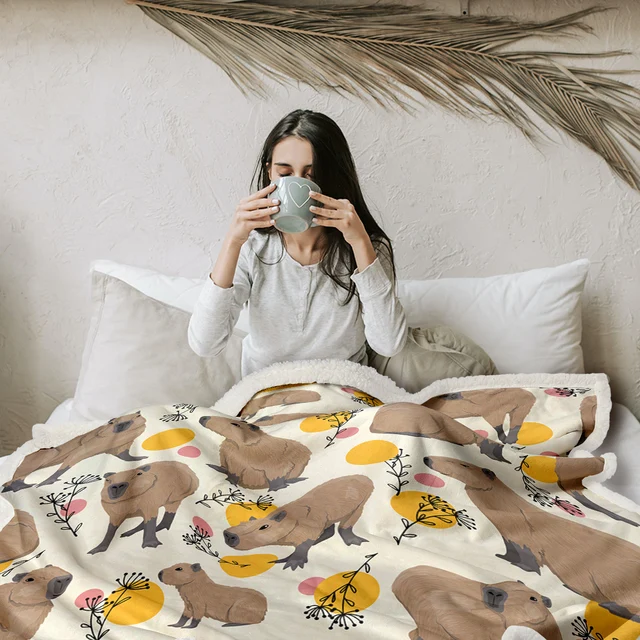 BlessLiving Yellow Circles Cartoon Kawaii Guinea Pig Sherpa Fleece Blanket Maple Leaf Geometry Love Blanket For Kids Bed Decor 3
