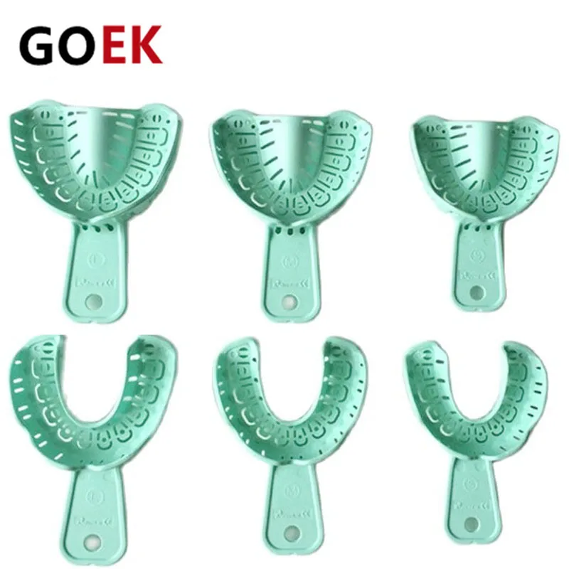 

3 Pairs Dental Implant Tray Green Full Mouth Removable Partial Mold Tray Easy To Fold Baffle Plastic S/M/L Dental Teeth Tool