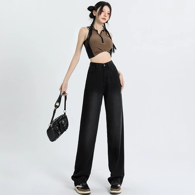 Jeans Women's Black Pants Spring/Summer Commuter High Waist Wide Leg Slim Drop Thin Summer Loose Straight Leg Pants