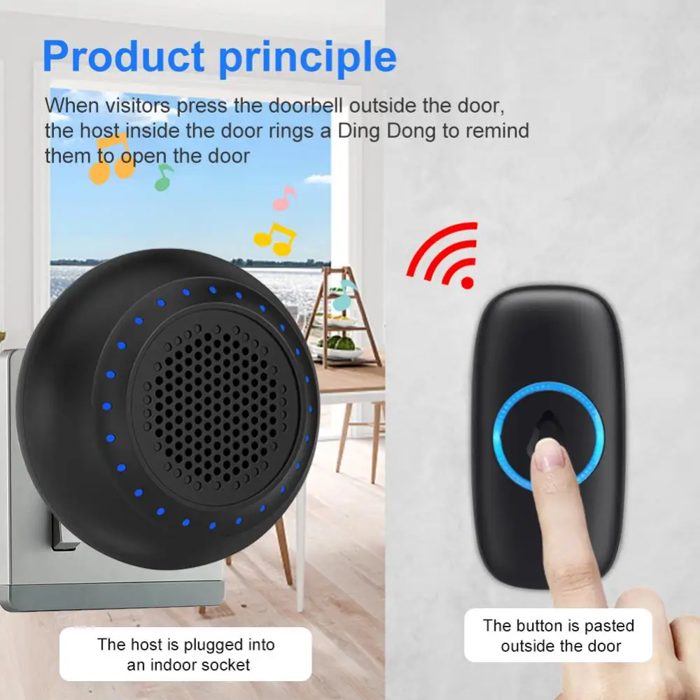 

M523 Wireless Smart Doorbell Kit Home Security Waterproof Door Button Colorful LED Housed Chimes Doorbell 433MHZ Button