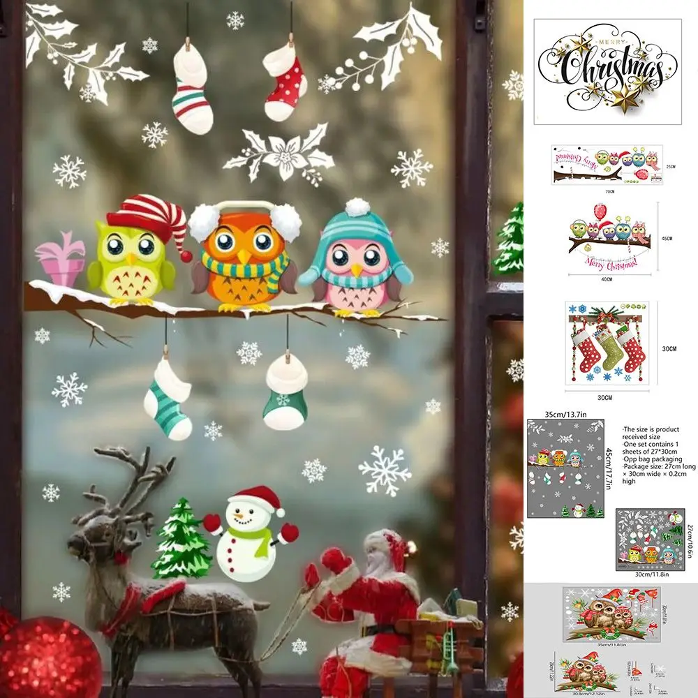 

Christmas Window Glass Stickers Winter Christmas Tree Branch Owl Snowflake Window Decoration Wall Stickers