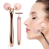 3d face lift roller massager face body shaping relaxation 24k gold facial massage guasha board rose quartz stone skin care tool