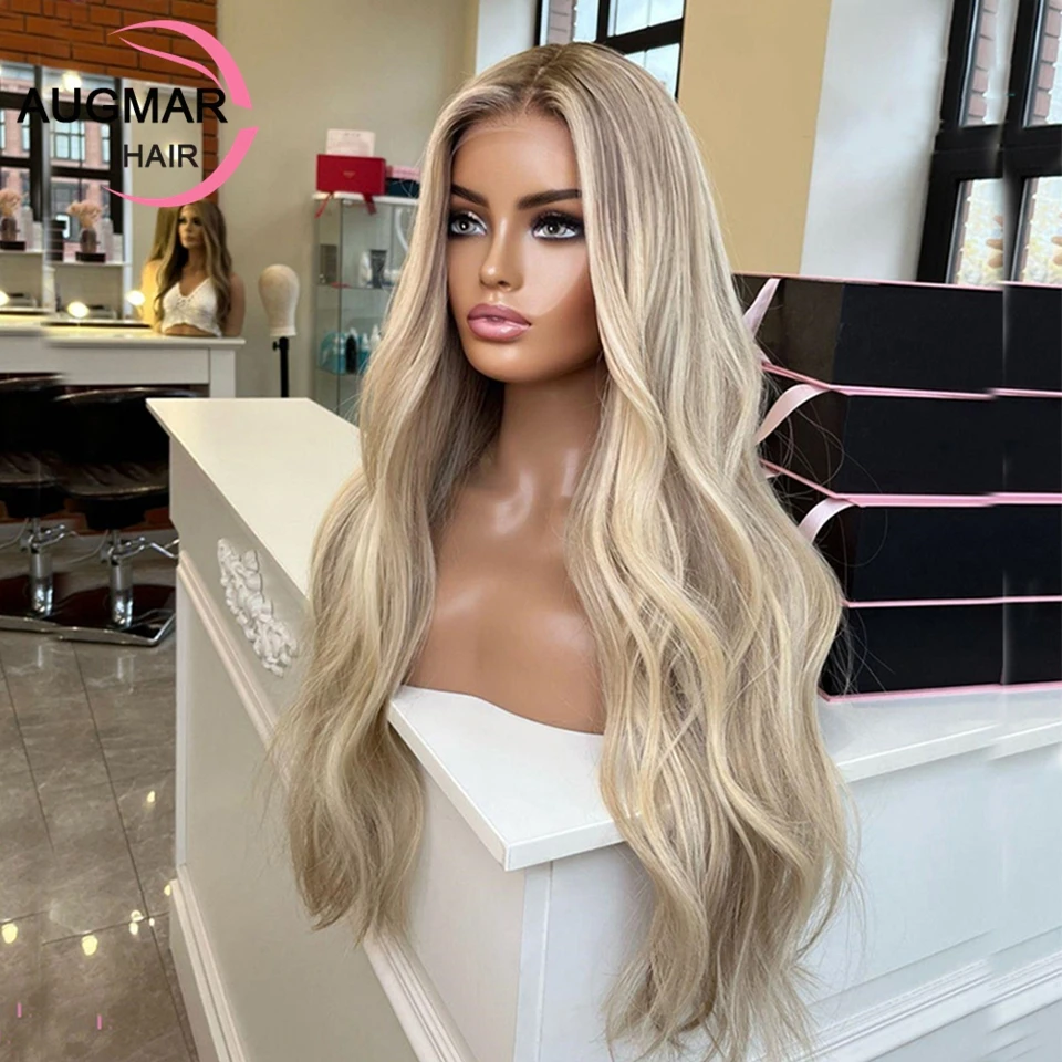 Фото Предварительно выщипанный парик 13x6 Body Wave Lace Front Wig Пепельно-русый мелированный парик из человеческих волос Прозрачный 13x4 360 Hd Кружевной фронтальный парик для женщин №2