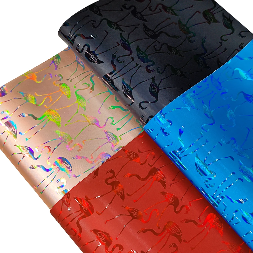 

Flamingo Metallic Embossed PU Holographic Faux Leather Fabric Sheet for Making Shoe/Bag/Belt/DIY Accessories 46*135cm