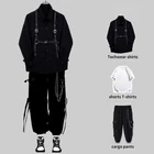 Комплект Techwear мужской, черные брюки-карго, рубашка с длинным рукавом, Корейская уличная одежда в стиле хип-хоп, Харадзюку, весна