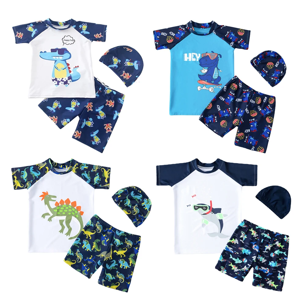 

Children's Swimsuit Boys 2022 Dinosaur UV Baby Bathing Suit Kid Three Piece Swimming Surfing Suits Toddler Bathing Beach Cloth