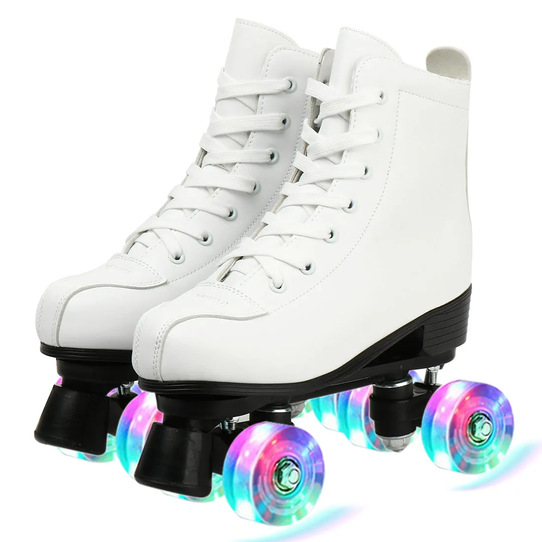 PU Leather Roller Skates Skating Shoes Sliding Inline Quad Skates Sneakers 4 Wheels Flash Wheel Free shipping