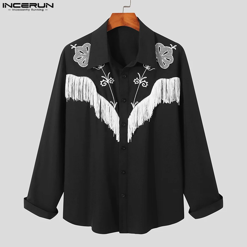 Handsome Well Fitting Men Tassel Embroidered Blouse INCERUN Tops 2023 Stylish Male Long-sleeved Personalized Button Shirts S-5XL