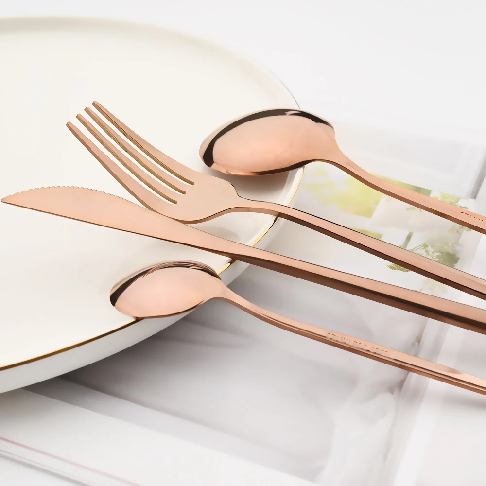 12 шт. Золотая обеденная вилка ложка набор столовой посуды для салата из
