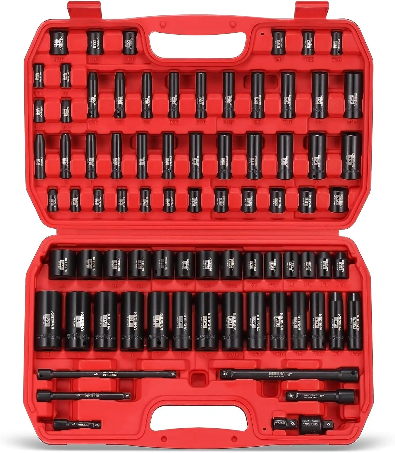 

3/8" Drive Socket Set,79-Piece 6 Point Socket Set Standard SAE and Metric Sizes CR-V Steel Sockets with Bit Adapter & R