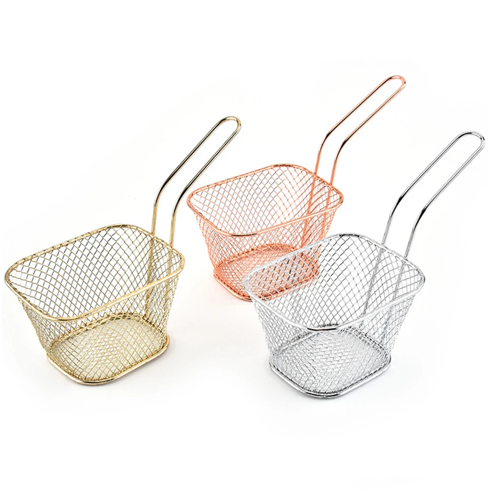 Portable Square Mini Fried Basket French Fries Basket Restaurant Fried Chicken Snack Chips Iron Metal Colander Tool DDJ