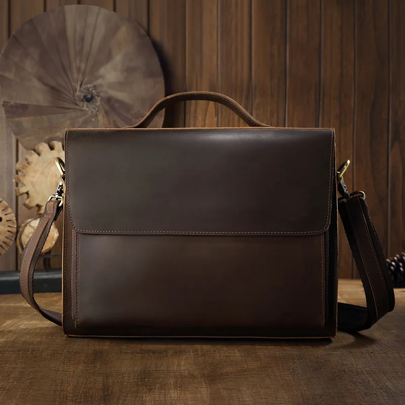 

Leather Briefcase Men's Handbag Men's Cowhide Retro Simple Messenger Bag Business Leisure One Shoulder Diagonal Bag