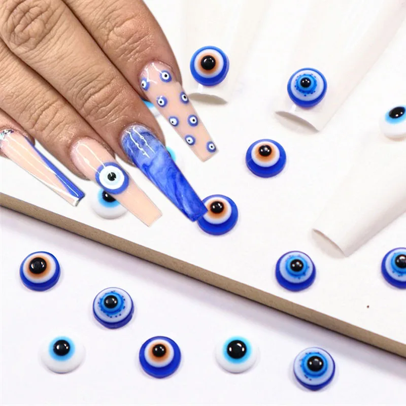 

100pcs 3D Blue Eyes Nail Charms Resin Nail Art Charms Blue Eye Nail Rhinestones Beads for Women Manicure Decor Nail Supplies