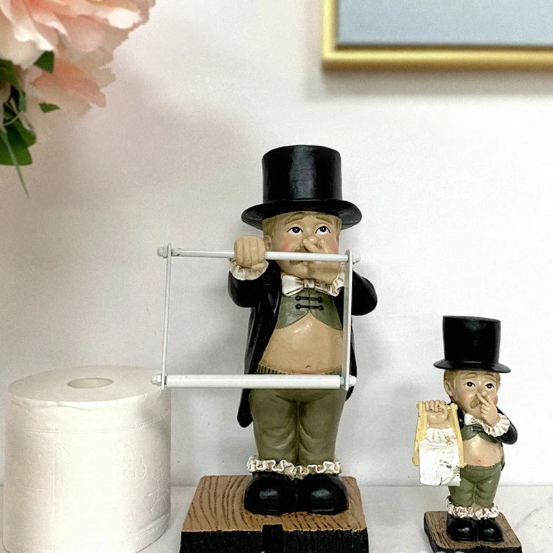 

Creative Spoof Paper Holder Statue Cute Funny Decorative Resin Butler Shape Tissue Stand Rack Sculpture for Toilet Decoration