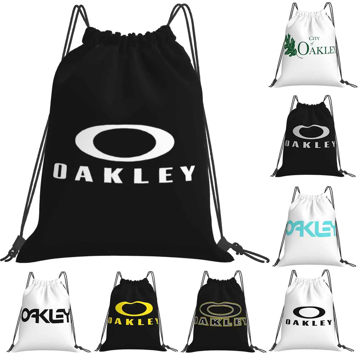 

Oakley Logo Backpacks Casual Portable Drawstring Bags Drawstring Bundle Pocket Sundries Bag BookBag For Man Woman School