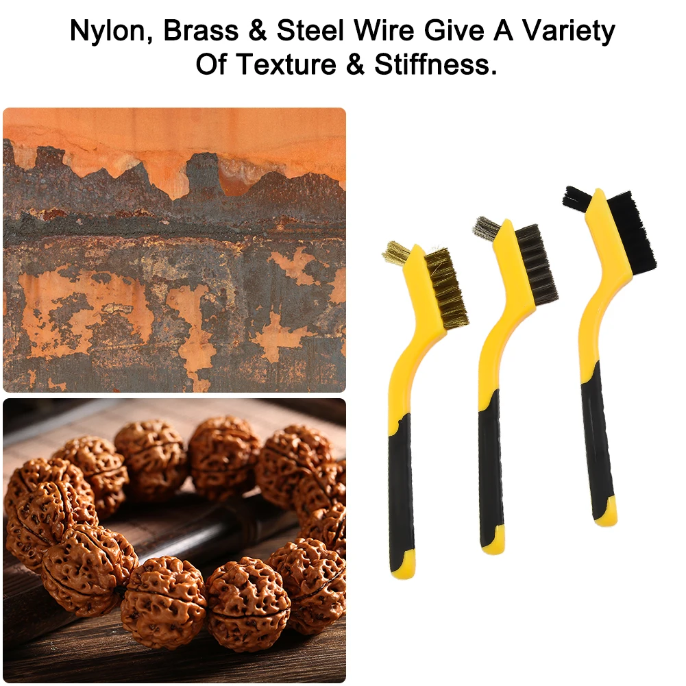 

7Inch Stainless Steel Brass Wire Brush Set Nylon Brass & Stainless Steel Brushes for Rust Removal Painting Prep & More