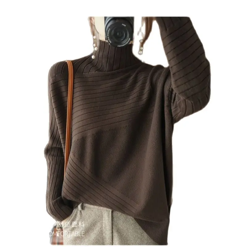 

Осень-зима 2023, женский свитер Ehioe, кашемировый свитер с высоким воротником, Женский вязаный пуловер, модные теплые свободные топы