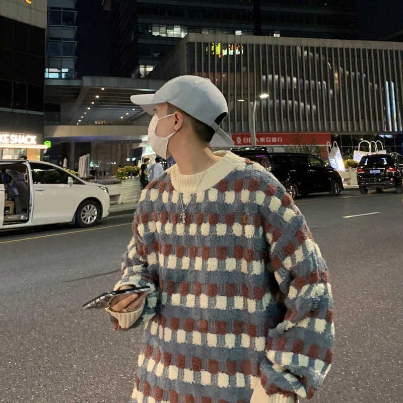 

Half-high collar contrast sweater Men's sweater Autumn and winter sweater coat