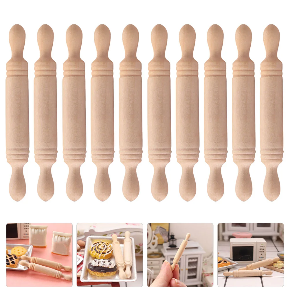 

Rolling Pin Mini Wooden Roller Kids House Miniature Crafts Baking Kitchen Dough Wood Stick Supplies Scene Rollers Decoration
