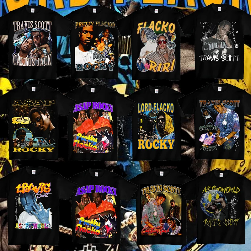 Classic Rapper Travis Scott Cactus Jack Graphics T-shirt Rap Asap Rocky Portrait Tshirt Men Women Hip Hop Loose Oversized Tees