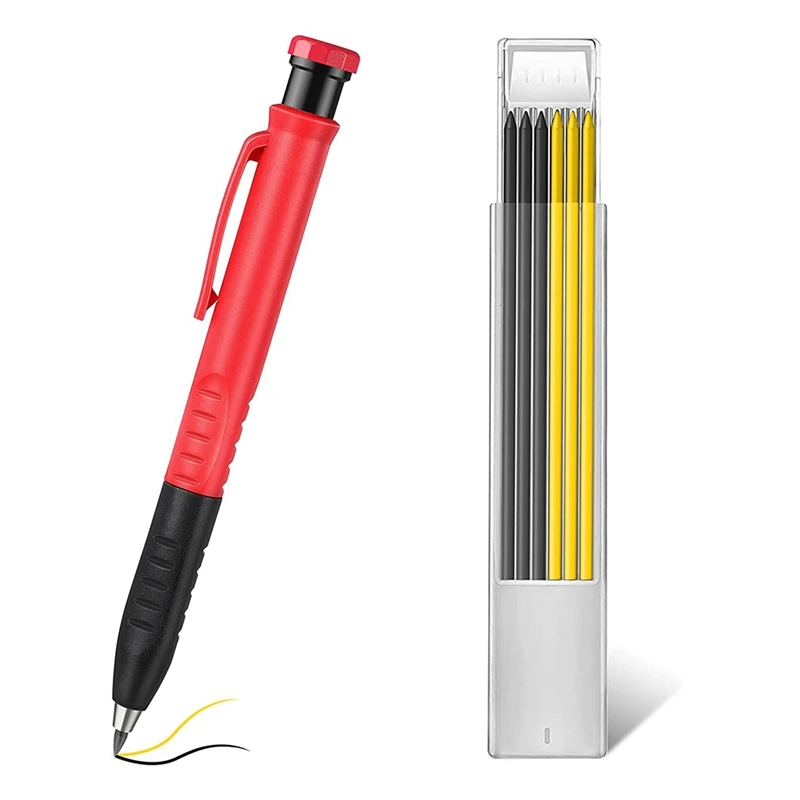 

Mechanical Carpenter Pencil With 6Pcs Black And Yellow Refills,For Carpenters Scribers Woodworkers Architect Constructio