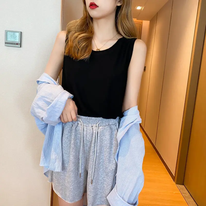 Майка женская трикотажная универсальная модный простой темпераментный Топ из