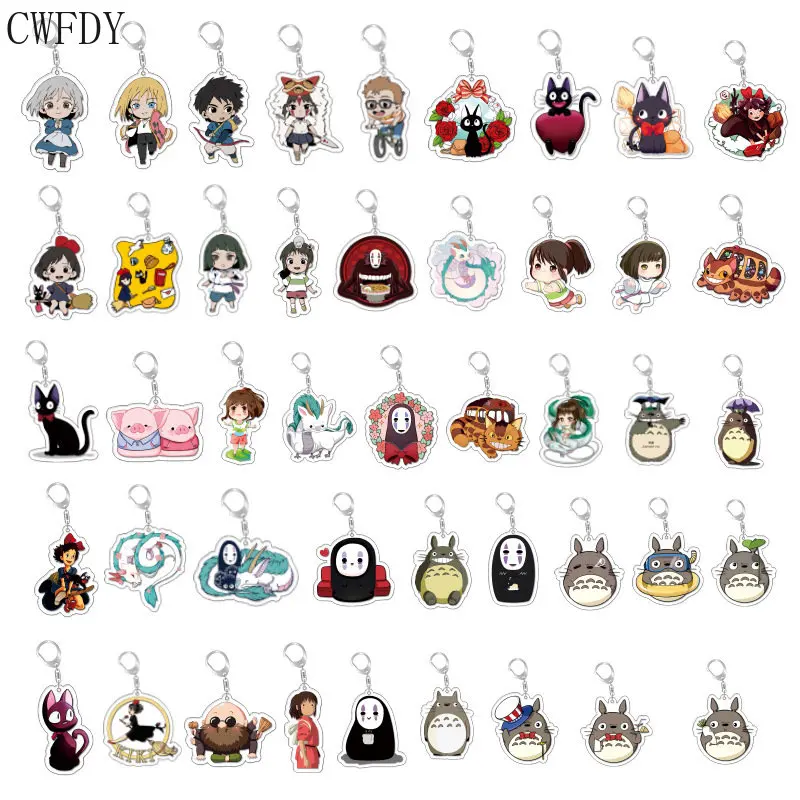 

Anime Ghibli Hayao Miyazaki Spirited Away Acrylic Keychain Totoro Princess Mononoke KiKi Cartoon Pendant Keyring Jewelry Gifts