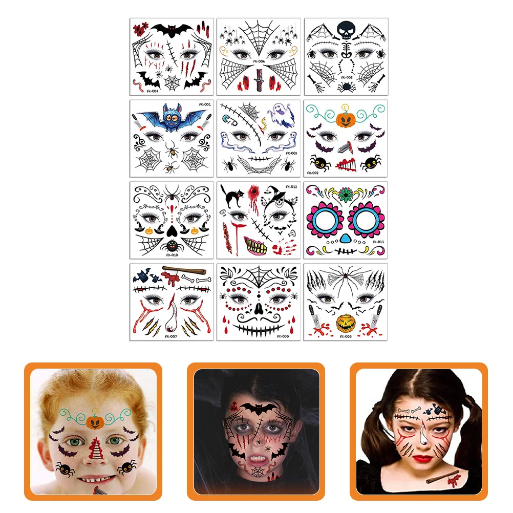 

12 Sheets Children Party Favors Temporary Face Hand Funny Tattoos Stickers
