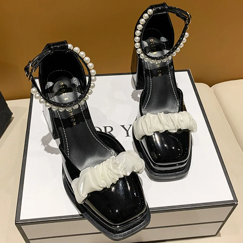 

Lolita Platform Mary Janes Women Shoes High Heels 2022 Summer Sandals New Brand Party Thick Pearl Pumps Ladies Shoes Zapatos
