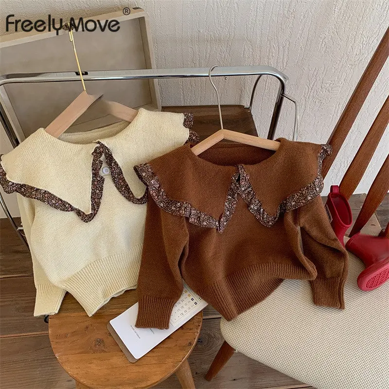 

Freely Move Autumn Baby Girls Knit Sweater Clothes Toddler Infant Newborn Knitwear Long Sleeve Lapel Baby Pullover Tops