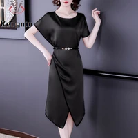 2022 summer fashion women satin dress loose asymmetrical office work lady vestido dress harajuku female robe dress ke1047