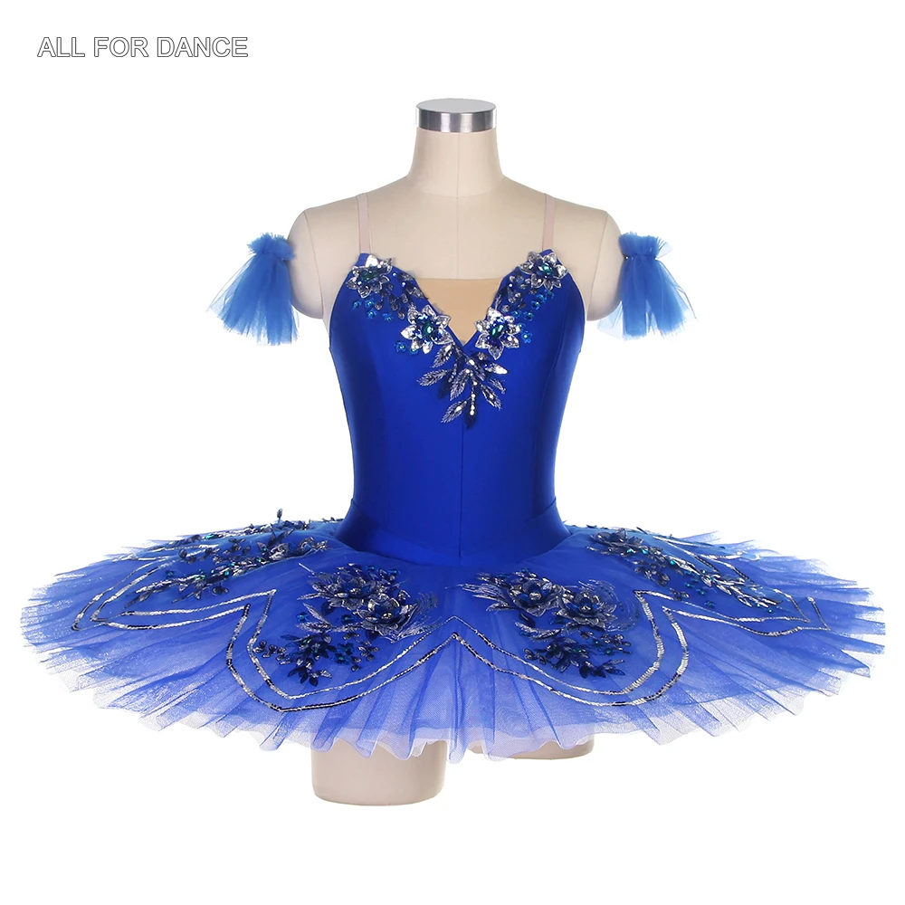 

BLL462 Royal Blue Professional Ballet Tutu Spandex Bodice Camisole Leotard Dress Performance Costumes with Silver Sequin Trim