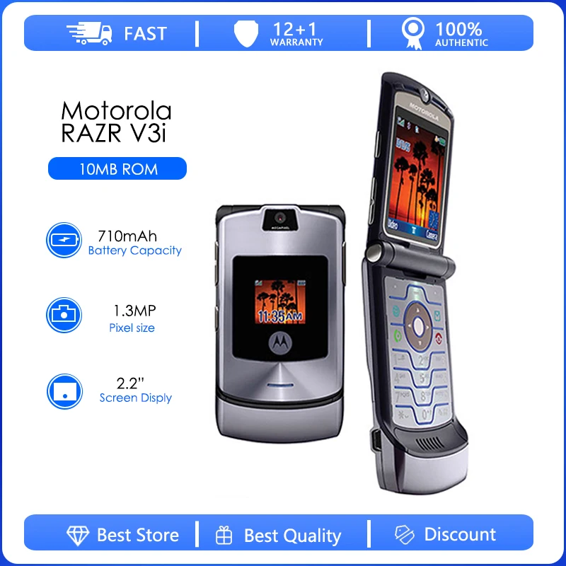 

Motorola RAZR V3i Refurbisehd-Original Unlocked Mobile Phone GSM Flip 710mAh Phone One Year Warranty Free shipping