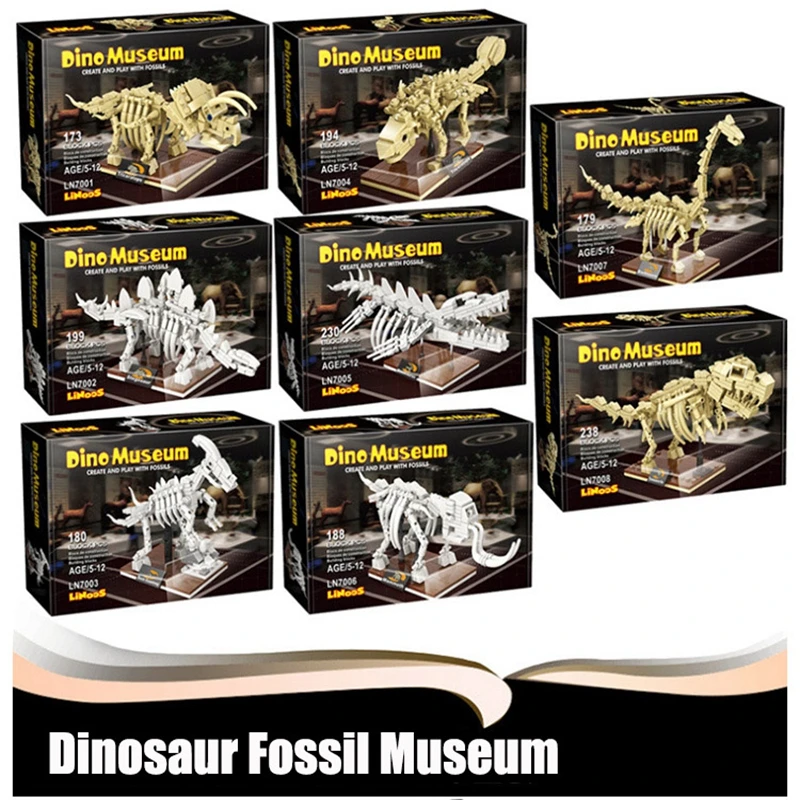 

Jurassic Dinosaur World Park Series T-rex Triceratops Skeleton Ornament Building Blocks Fossil Bricks Figure Toys Kids Gifts