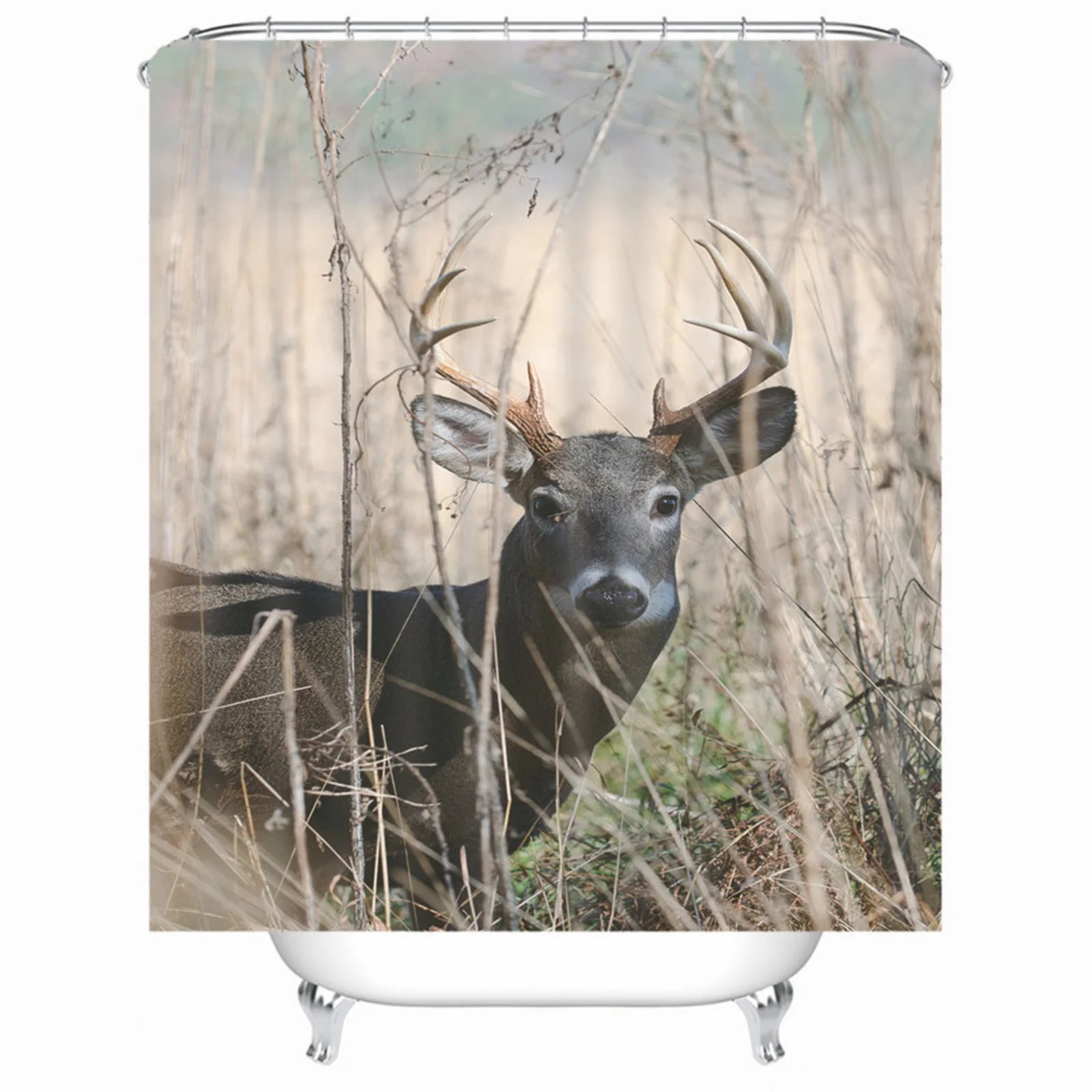 

Shower Curtain Decorative Polyester Black Goat Tree Branch Beige Mold & Mildew Resistant Waterproof With Grommets Hooks