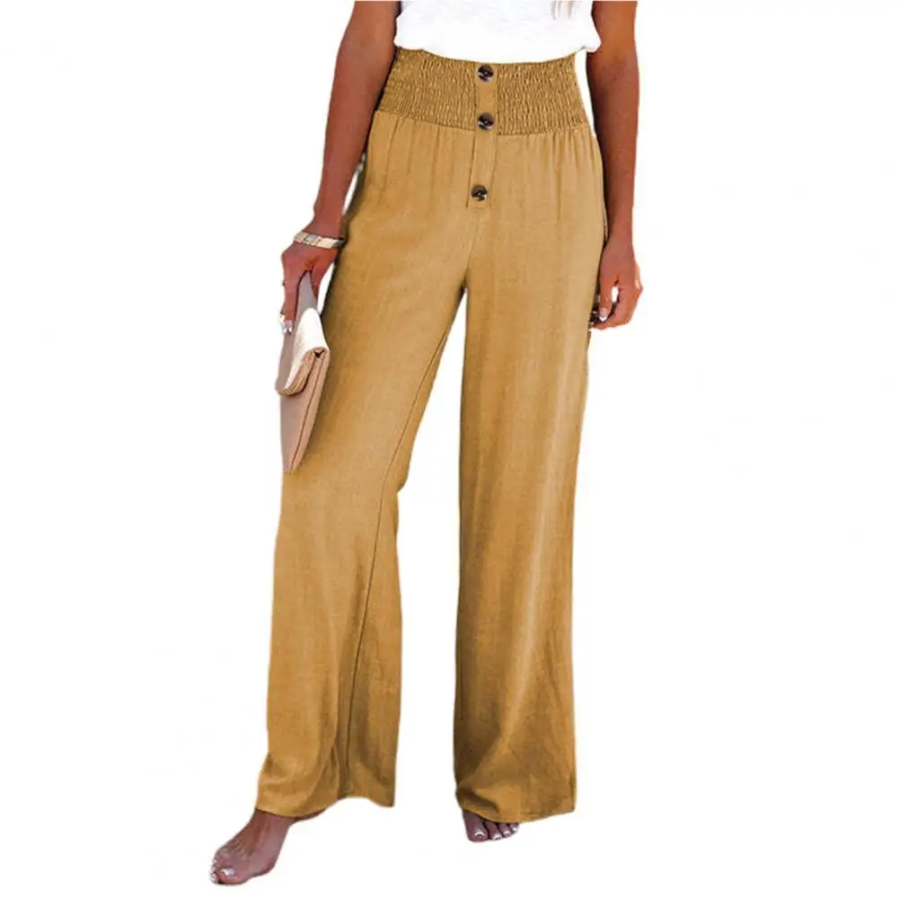 

Свободные пляжные женские брюки на сезон весна-осень, модные однотонные брюки на пуговицах с широкими штанинами, женские длинные брюки, спо...