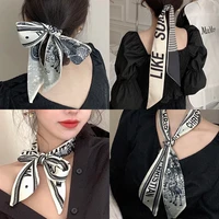 2021hot headband multicolor printed silk scarf hair bands female hair binding accessories head rope french ribbon bow headdress