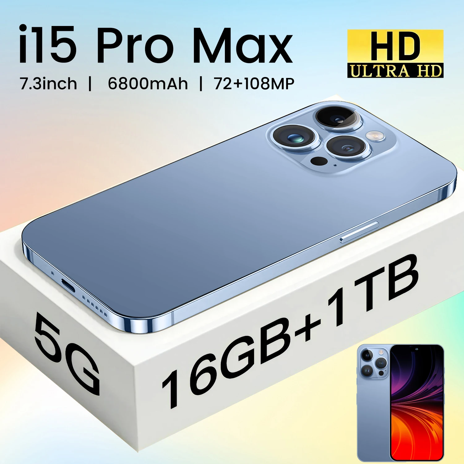 

i15 Pro Max 16G+1T Smartphone 6.7 In Full Screen 4G 5G Cell Phone 7800mAh Mobile Phones Global Version