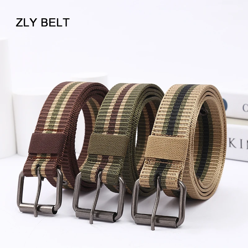 2022 New Fashion Canvas Belt Men Women Tacticle Style Canvas Material Alloy Metal Pin Buckle Travel Casual Nylon Striped Belt