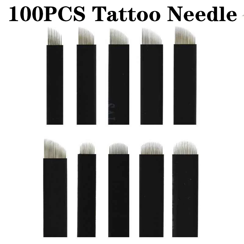 

100 шт., U-образная ручка для татуажа бровей, 0,16/0,18 мм