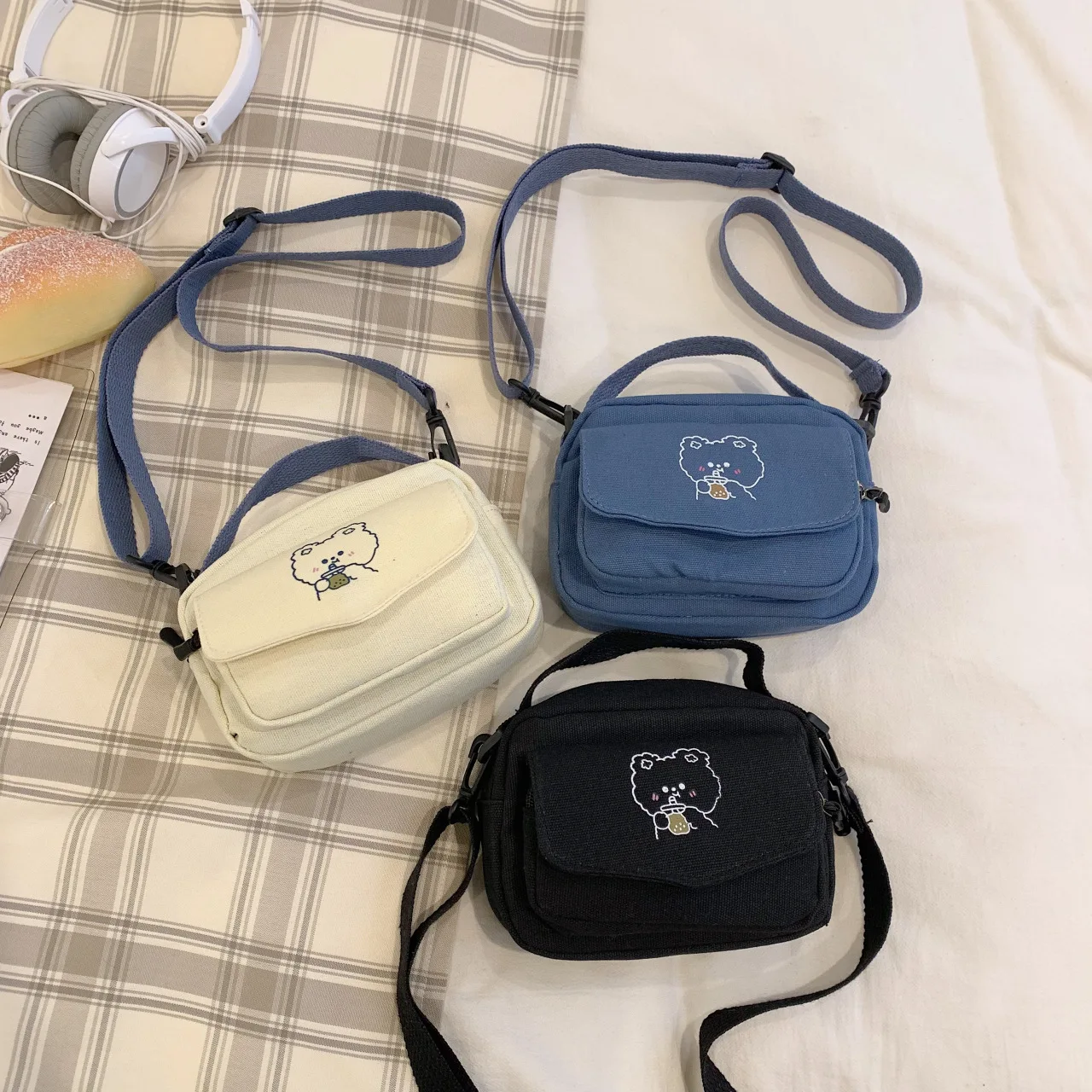 

Canvas Women‘s Phone Bag Cartoon Printed Shoulder Messenger Bag Fashion Hit Color Flap Purse Casual Handbag Female Shopping Bag