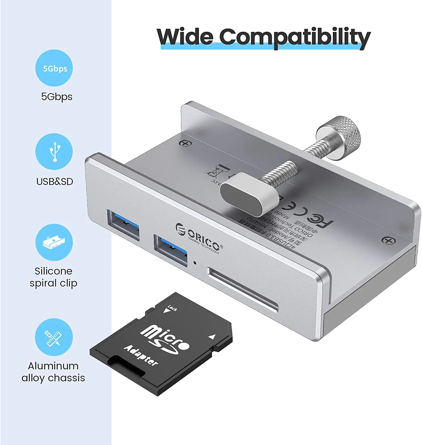 USB-разветвитель ORICO алюминиевый с 4 USB-портами и зажимом | Компьютеры офис