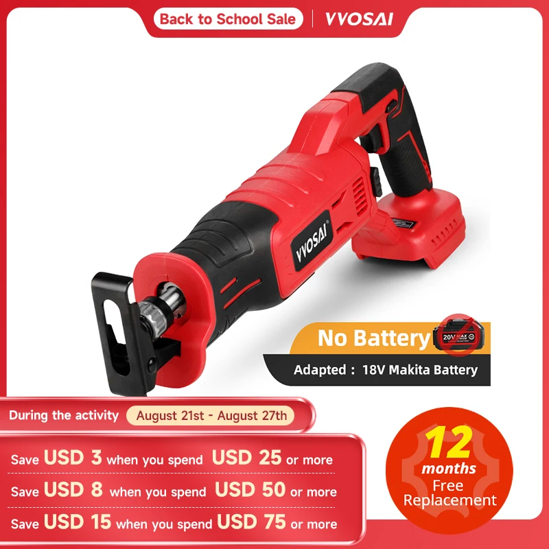 VVOSAI MT-Series 20V Electric Saw Battery Rechargeable Brushless Motor One-handed Cordless Reciprocating Saw Woodworking Pruning